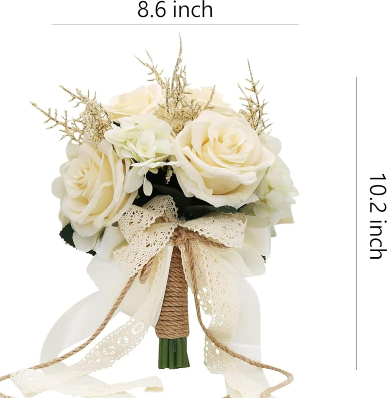 Artificial Roses Champagne White Silk Flowers with Decorative Ribbon