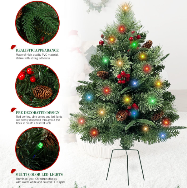 Pre-Lit Artificial Christmas Tree Set with LED Lights