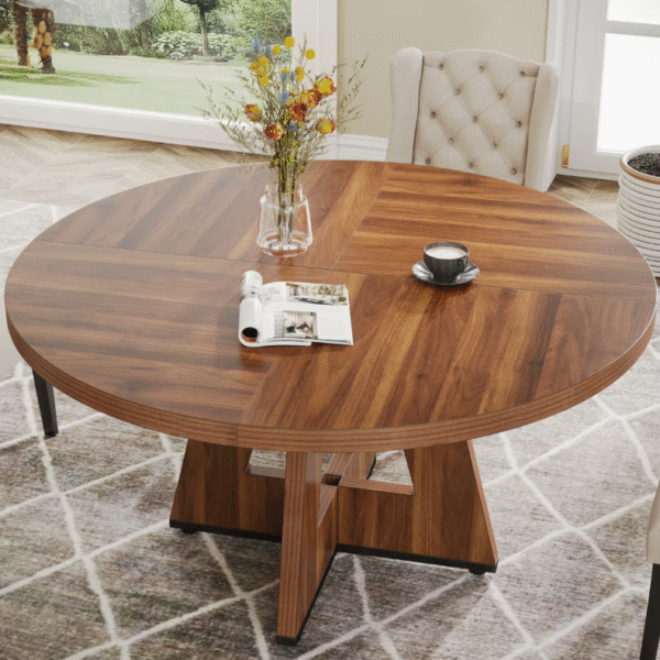 4 Person Round Dining Table Walnut 119 Cm