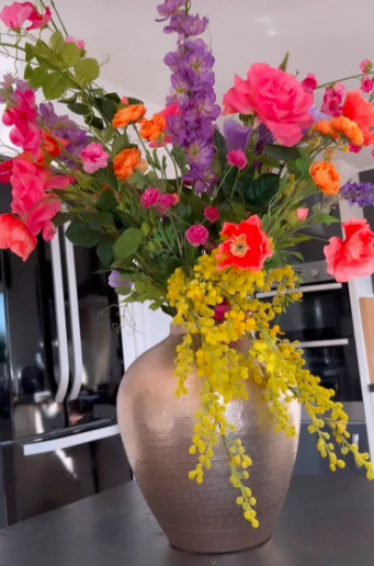 Large Artificial Orange Mixed Floral Arrangement in Metal Planter