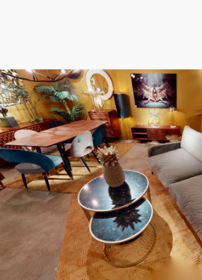 Tall Artificial Green Palm Plant with Two Stems in Concrete Base