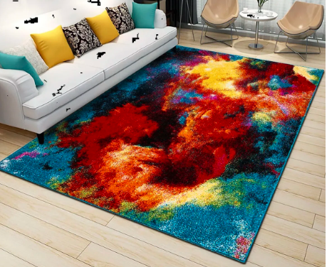 Abstract Geometric Hand-Carved Shaggy Washable Rug for Bedroom