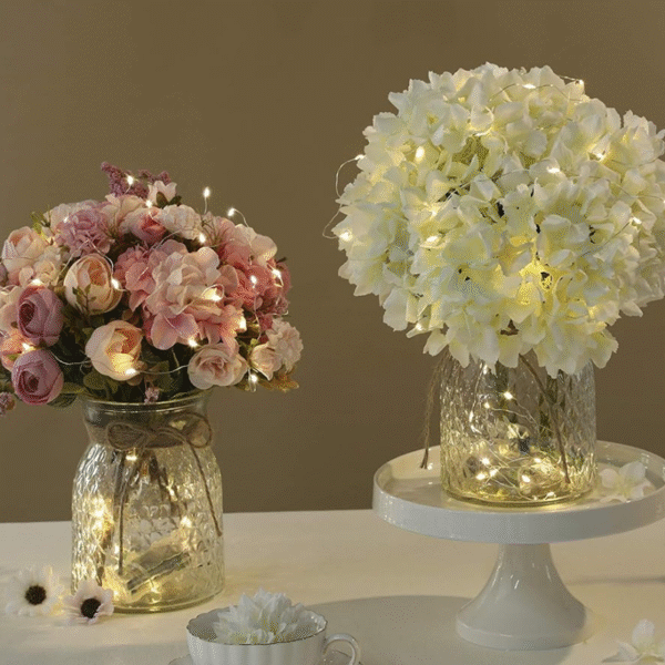 Artificial Rose Bouquets with LED Lights and Glass Vase