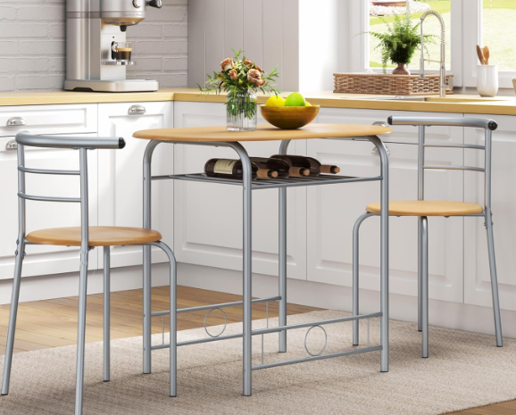Dining Table Set with 2 Chairs, Small Kitchen Table Set with Storage Rack - Image 2