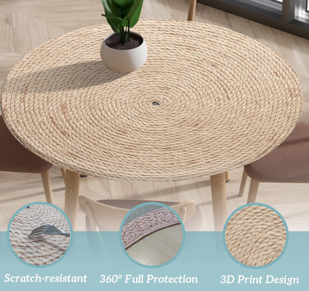 Tablecloth Polyester Elastic Edge – Wipeable Table Cover with 3D Retro Print - Image 4