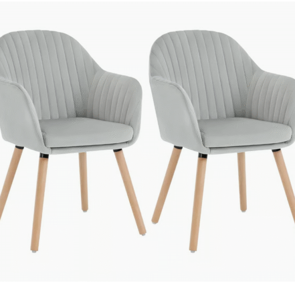 Light Grey Dining Room Velvet Arm Chairs (Set of 2) - 44cm Height