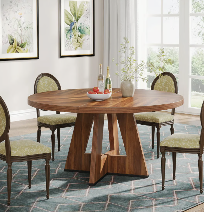 4 Person Round Dining Table Walnut 119 Cm - Image 3