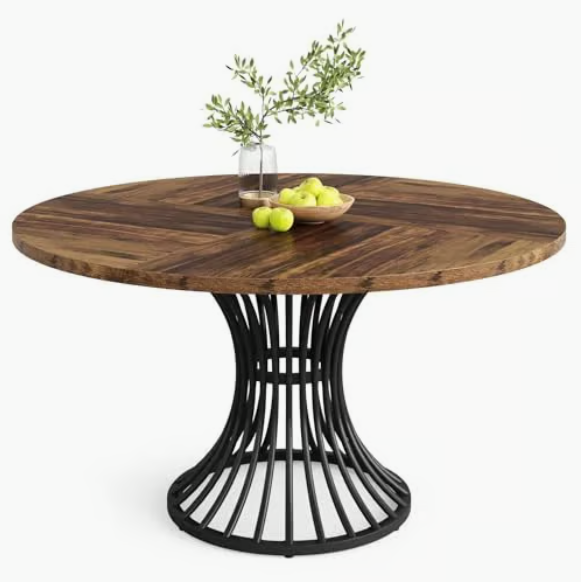 Brown Round Dining Table for 6 People Wooden