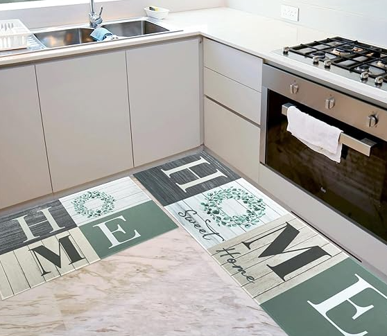 Kitchen Mat Set – Non-Slip Crystal Velvet Rugs with Floral Design