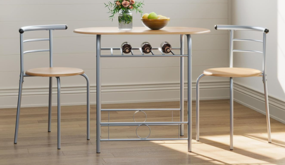 Dining Table Set with 2 Chairs, Small Kitchen Table Set with Storage Rack - Image 3