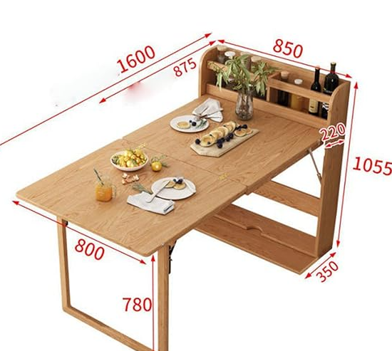 Drop Leaf Wall Mounted Folding Table – Extendable Dining Table with Storage Shelf - Image 3