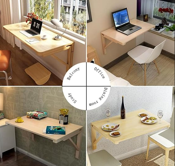 Wooden Wall Mounted Desk – Foldable Drop Leaf Table with Strong Load-Bearing - Image 3