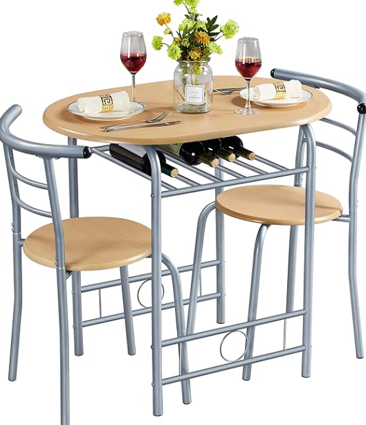 Dining Table Set with 2 Chairs, Small Kitchen Table Set with Storage Rack - Image 4