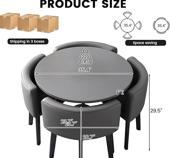 Dining Table Set with 4 Chairs – Round Modern Kitchen Table - Image 4