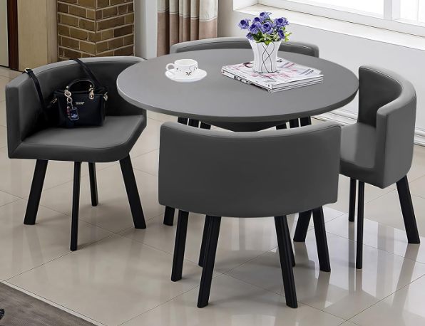 Dining Table Set with 4 Chairs – Round Modern Kitchen Table