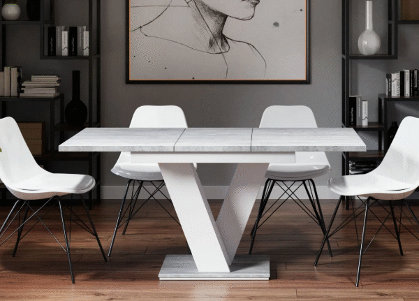 Extendable Dining Table with V-Shaped Base