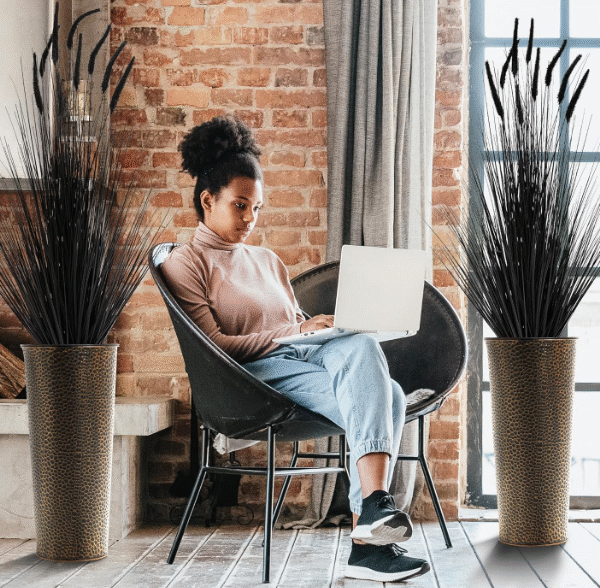 Artificial Horsetail Reed Grass Black Potted Plant