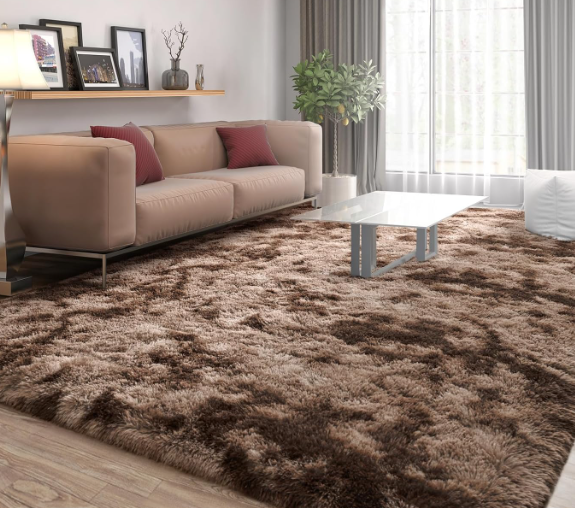 Super Soft Coffee Area Rug – Fluffy Shaggy Carpet for Living Room