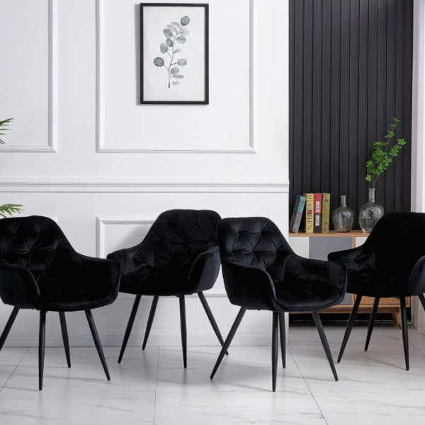 Set of 4 Velvet Dining Room Chairs with Arm