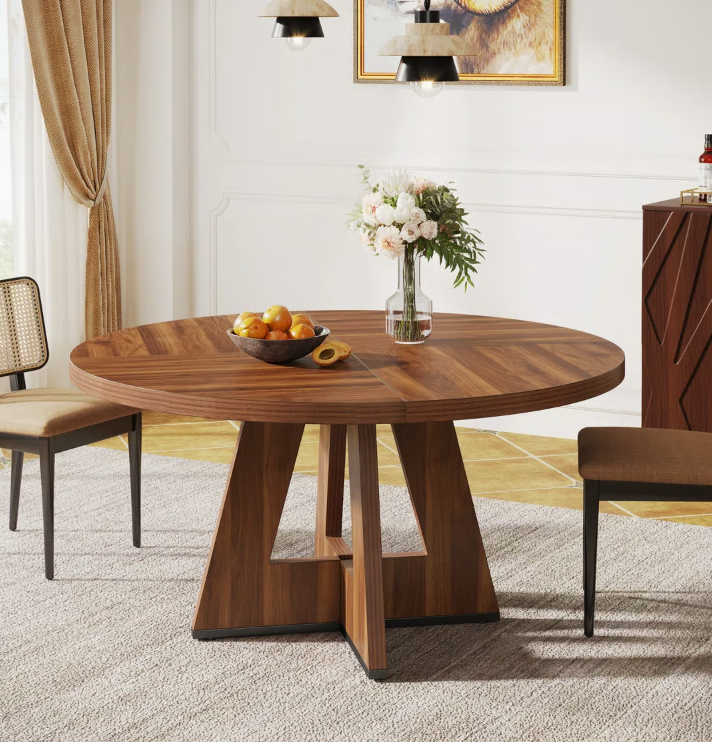 4 Person Round Dining Table Walnut 119 Cm - Image 2